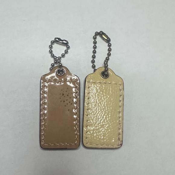 Authentic Two COACH Hang Tag / Key Chain 2 inch Patent Leather Beige/Brown - Picture 2 of 7